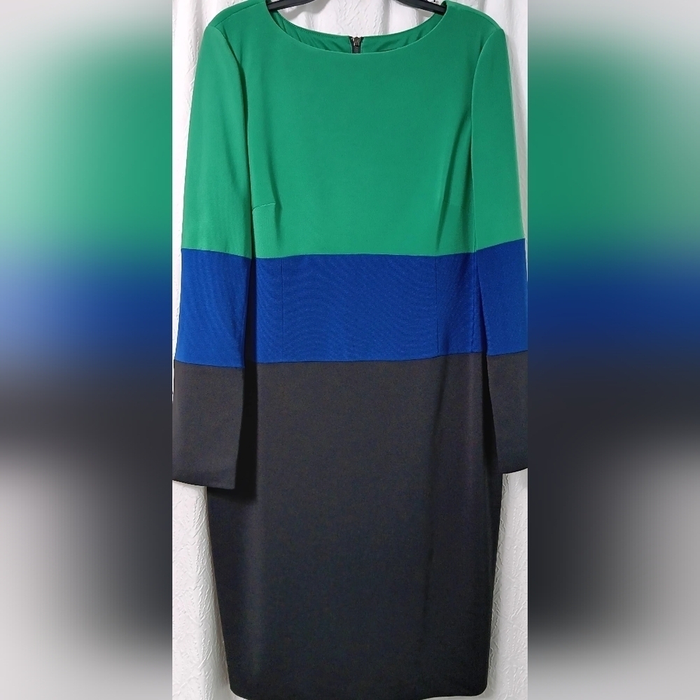 Adrianna Papell Colorblock Green, Blue, Black Dress Size 16